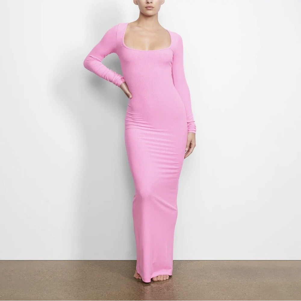 Skims Soft Lounge Long Sleeve Dress Bubblegum XS